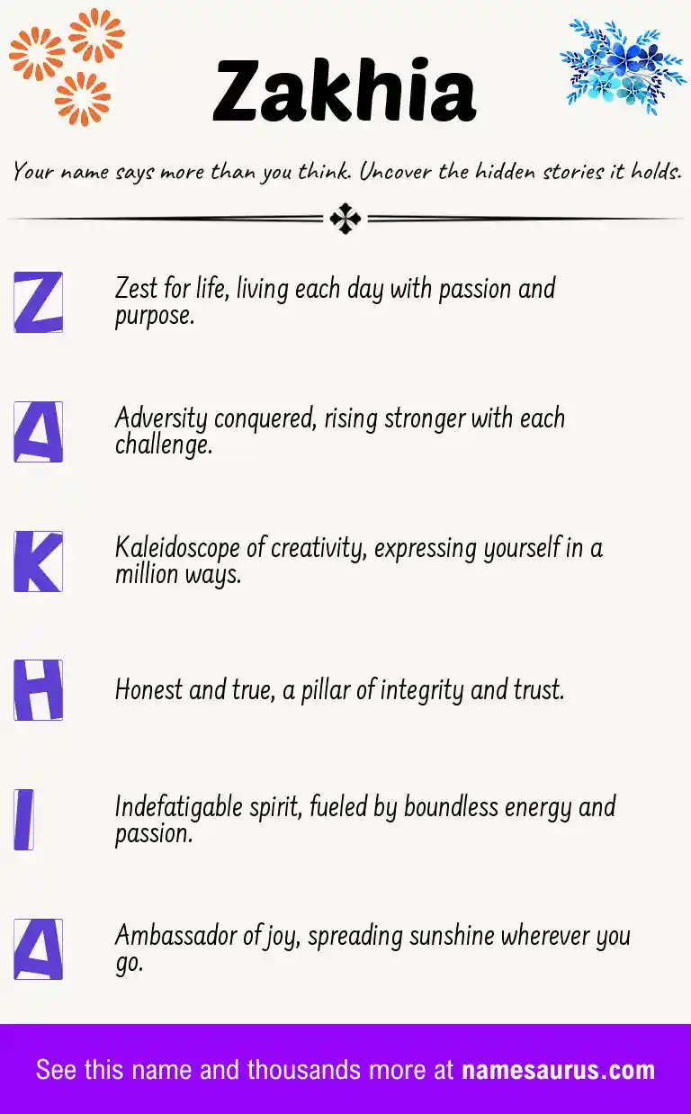 Acrostic poem about Zakhia.