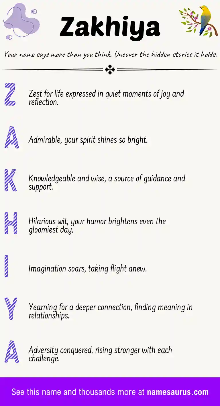 Acrostic poem about Zakhiya.