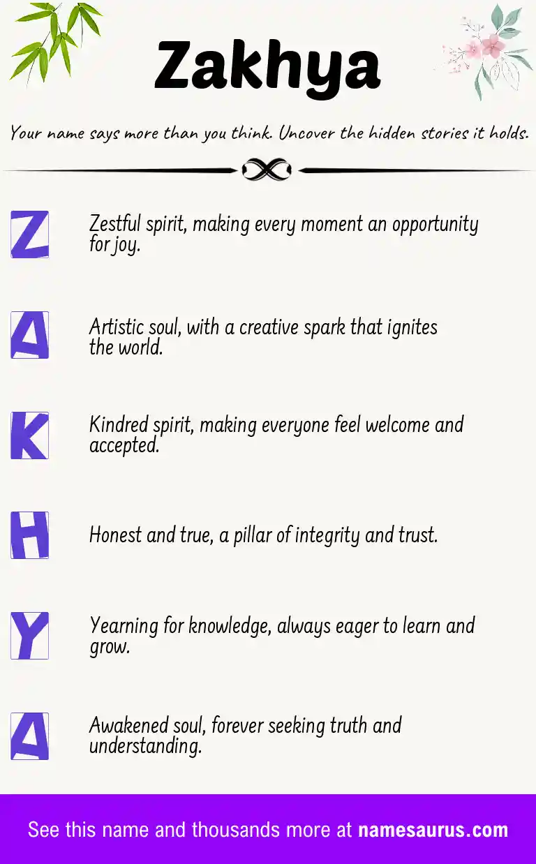 Acrostic poem about Zakhya.