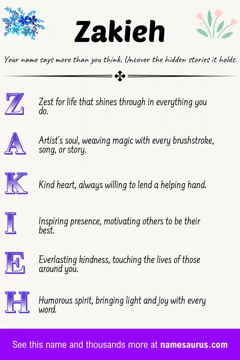 Acrostic poem about Zakieh.