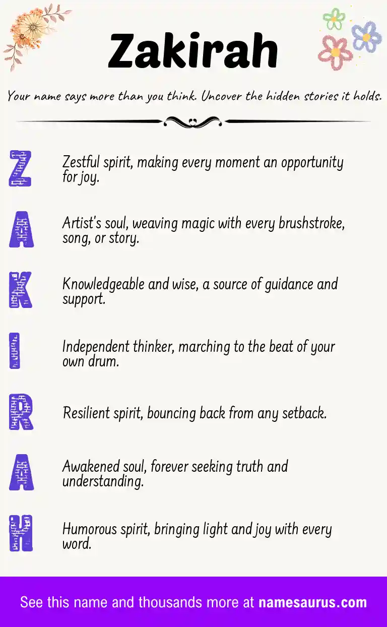 Acrostic poem about Zakirah.