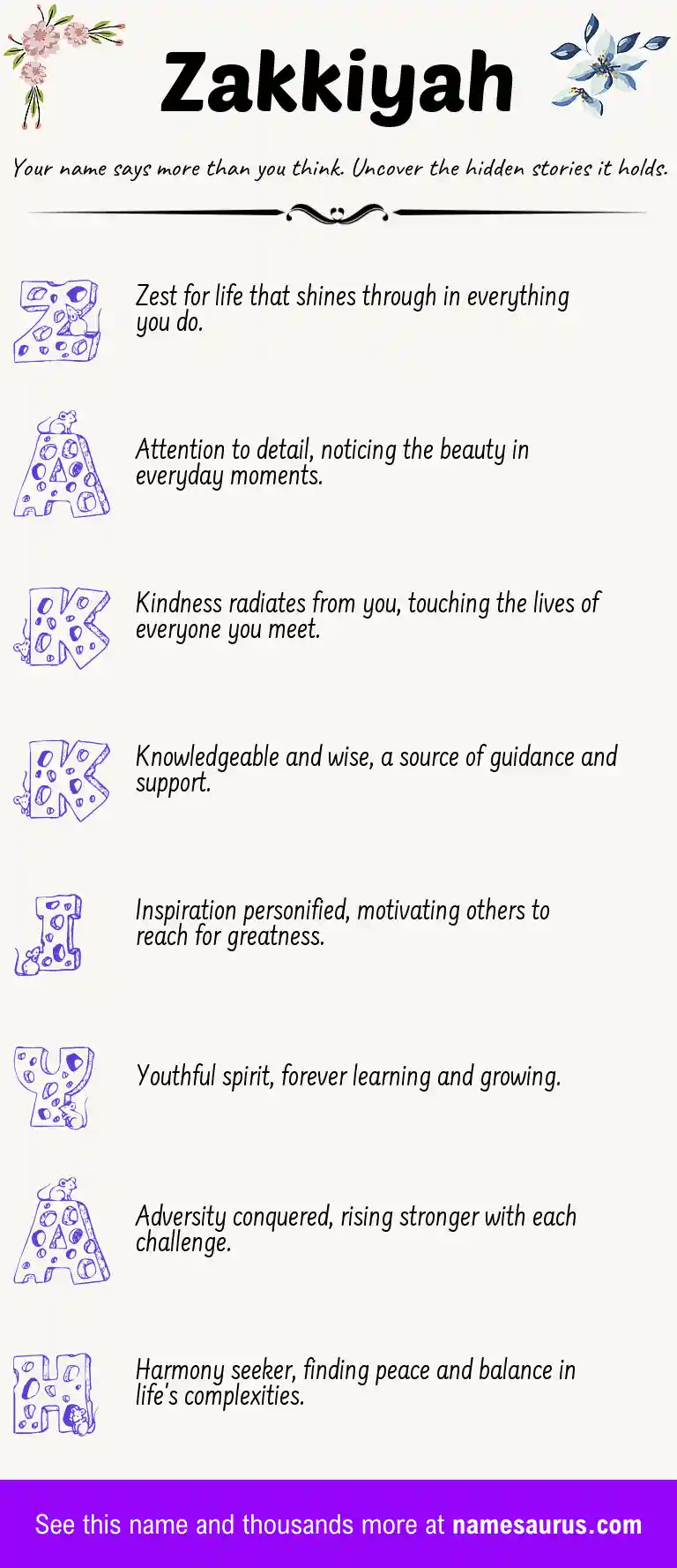 Acrostic poem about Zakkiyah.