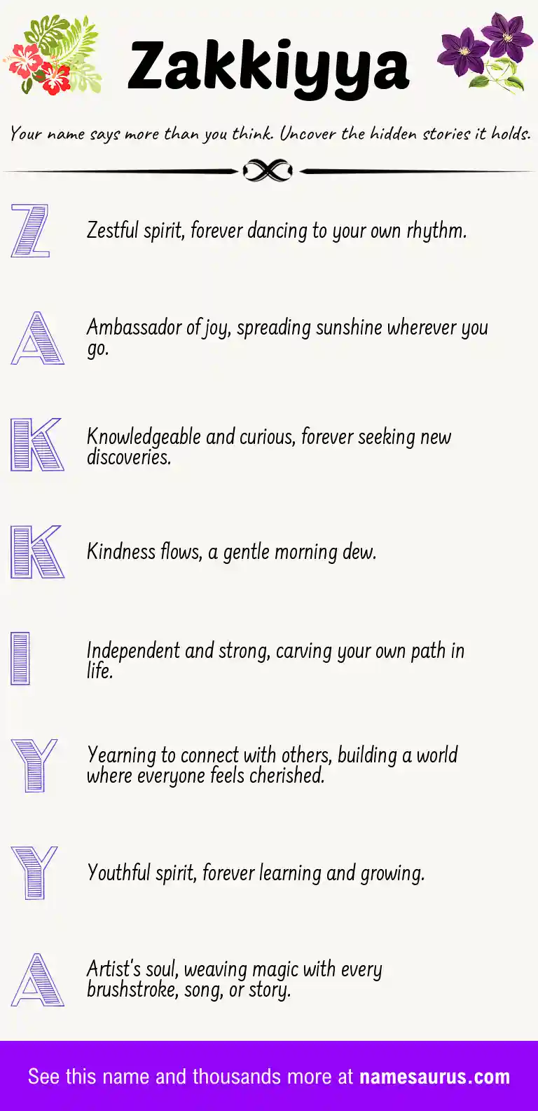 Acrostic poem about Zakkiyya.