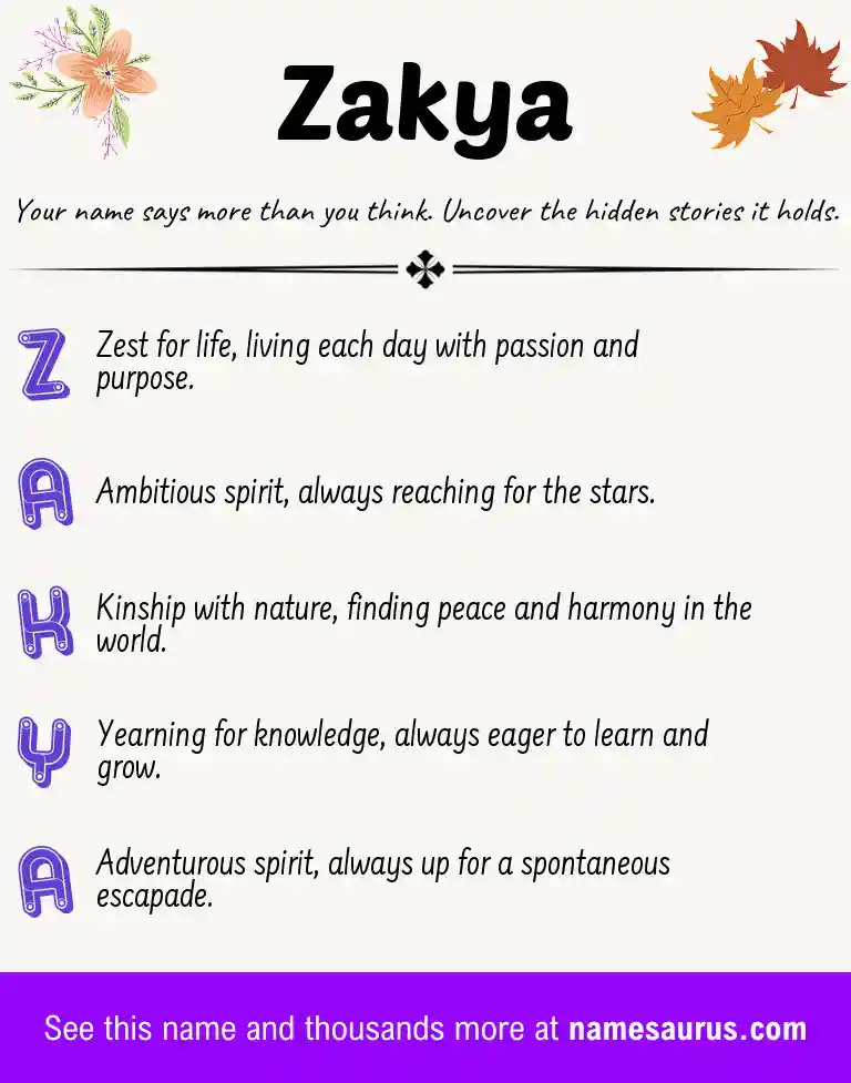 Acrostic poem about Zakya.