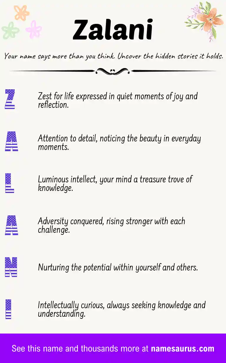 Acrostic poem about Zalani.