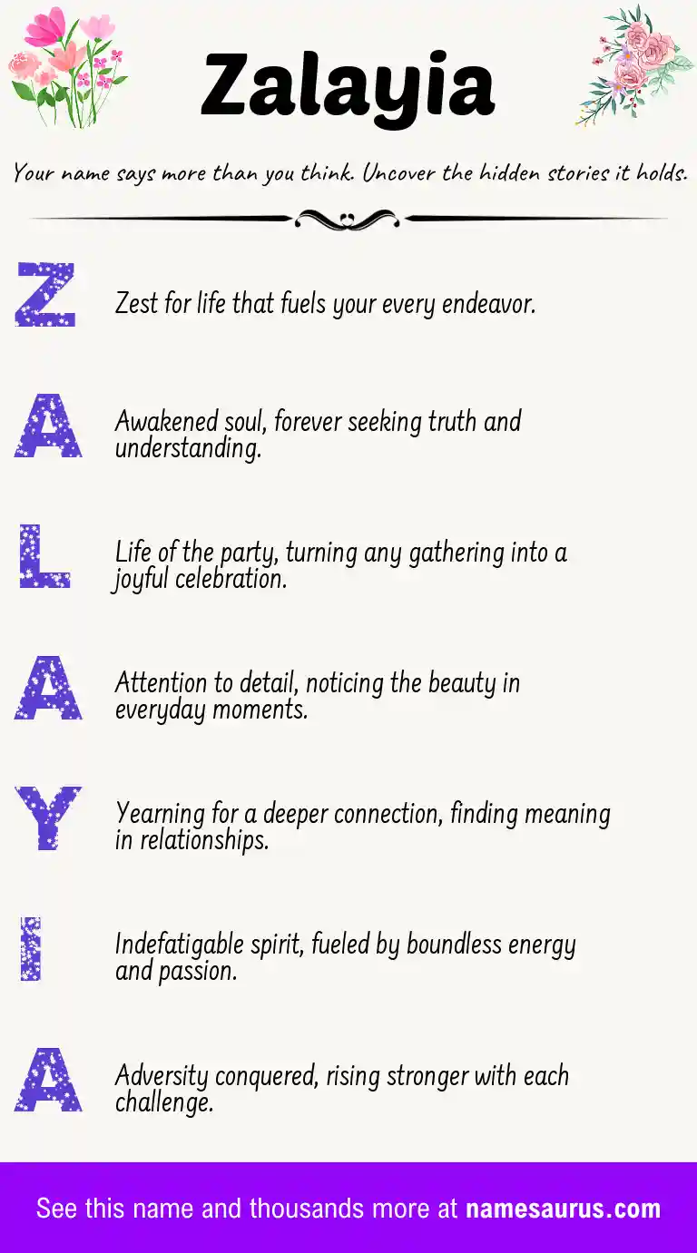 Acrostic poem about Zalayia.