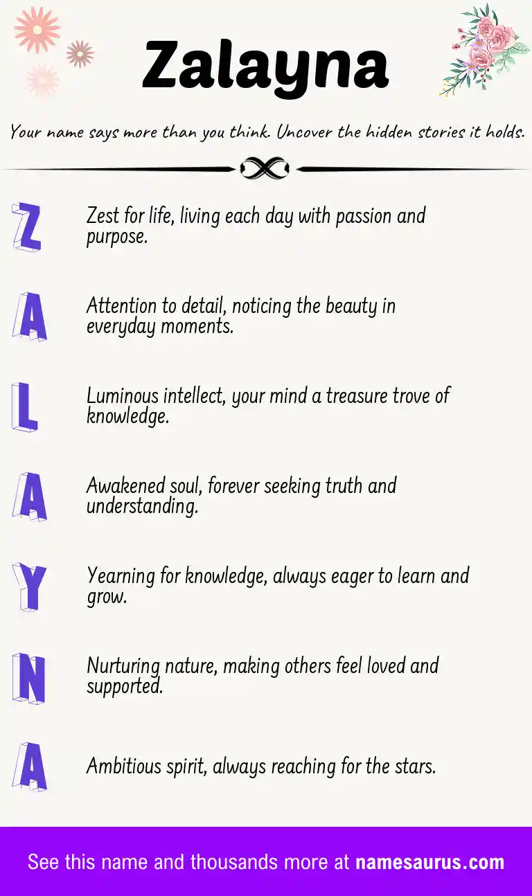 Acrostic poem about Zalayna.