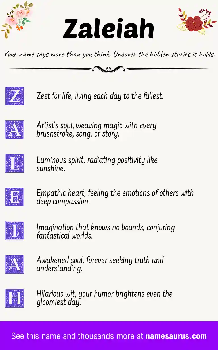 Acrostic poem about Zaleiah.