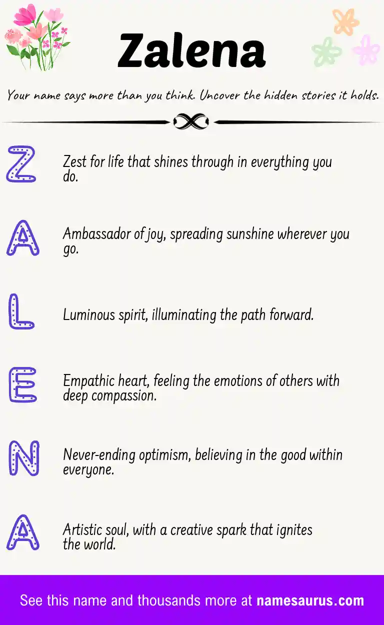 Acrostic poem about Zalena.