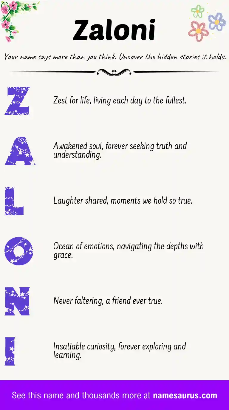 Acrostic poem about Zaloni.