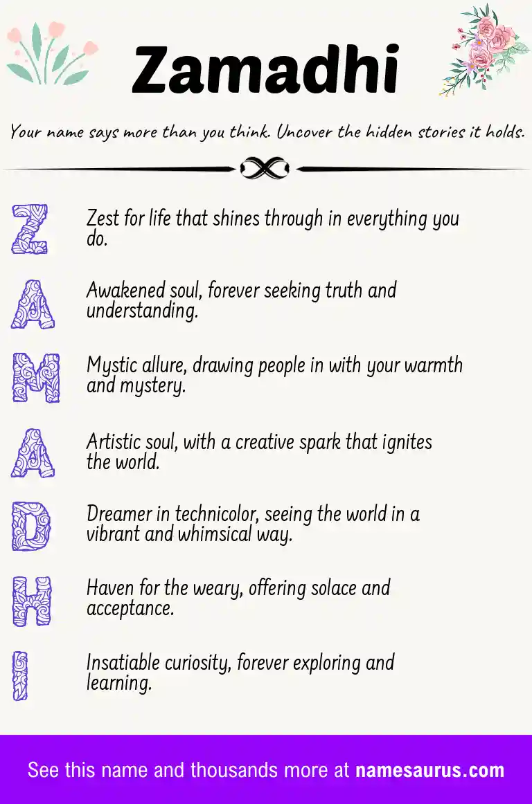 Acrostic poem about Zamadhi.