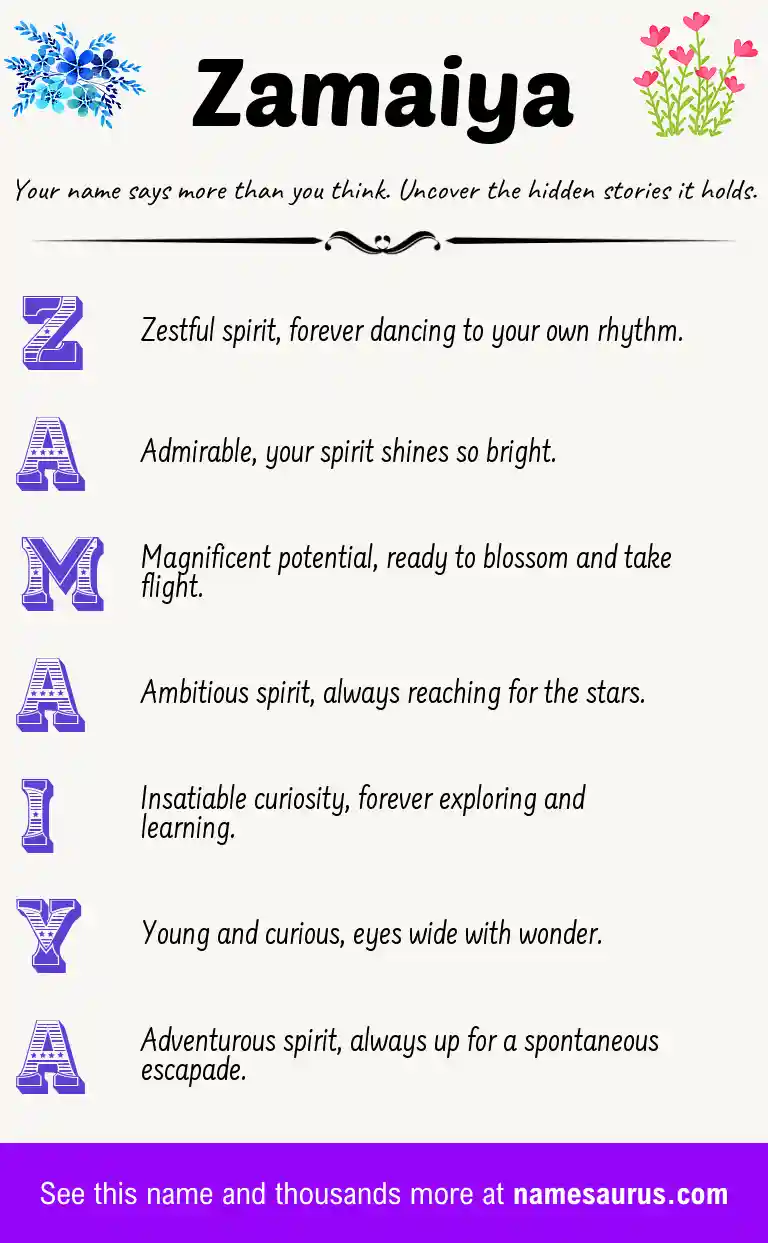 Acrostic poem about Zamaiya.