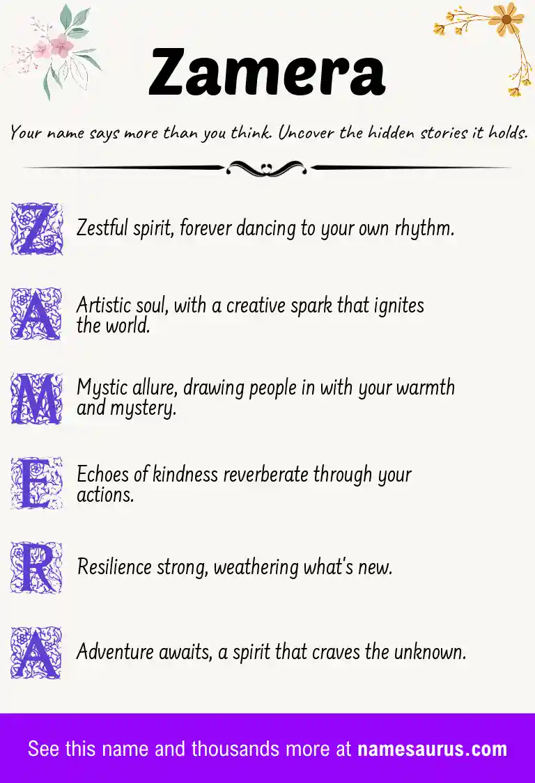 Acrostic poem about Zamera.