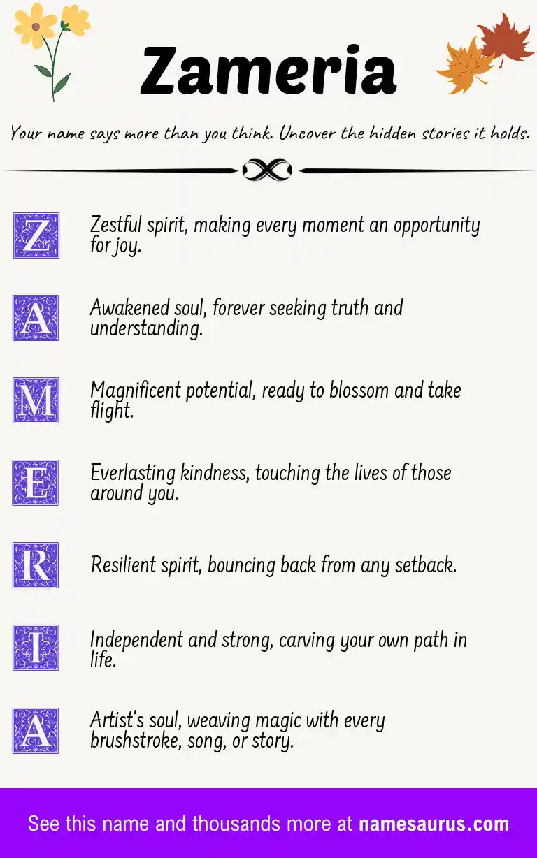 Acrostic poem about Zameria.