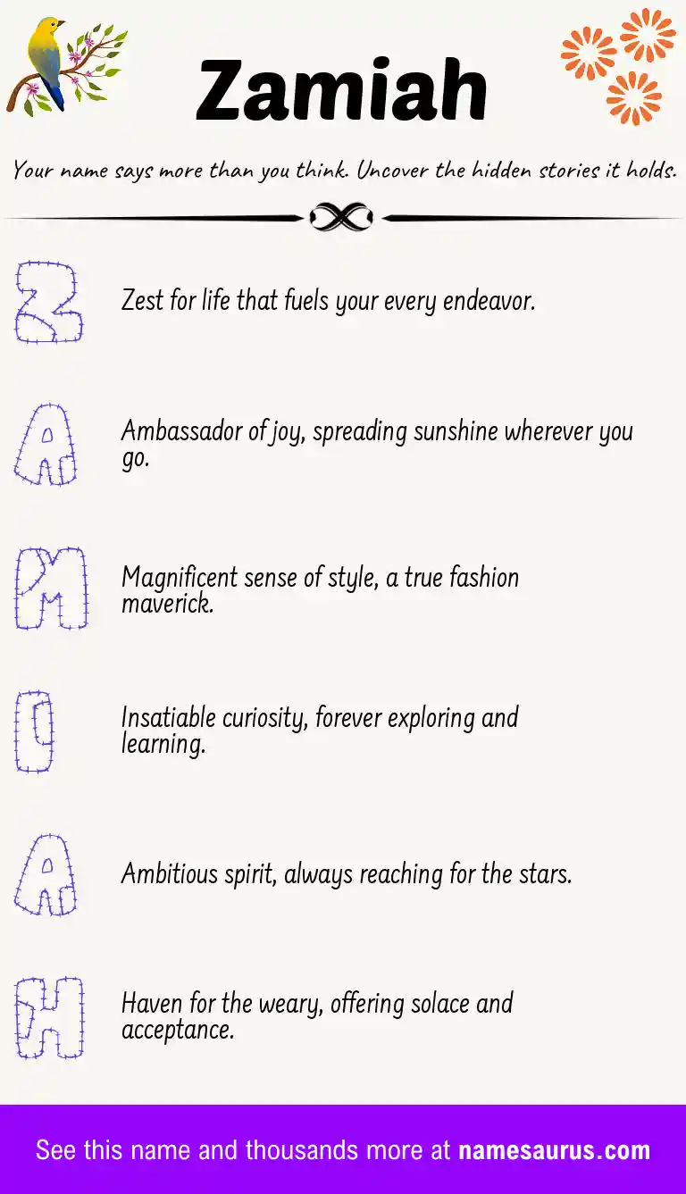 Acrostic poem about Zamiah.