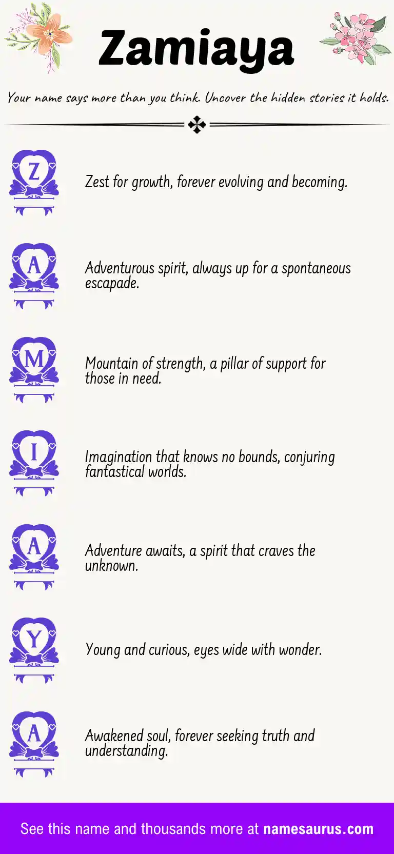 Acrostic poem about Zamiaya.
