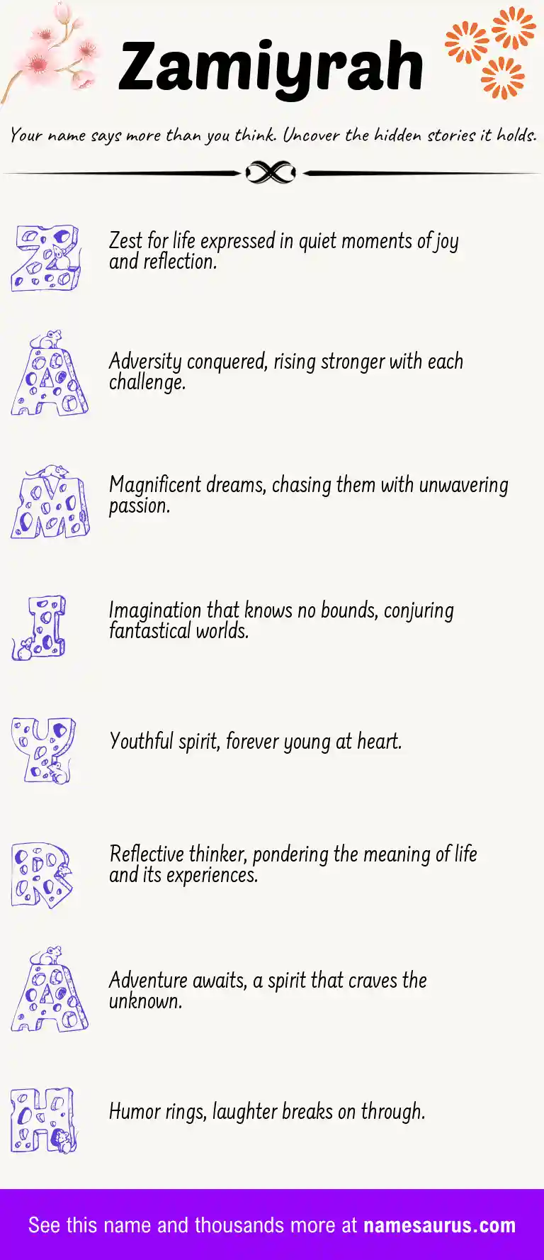 Acrostic poem about Zamiyrah.