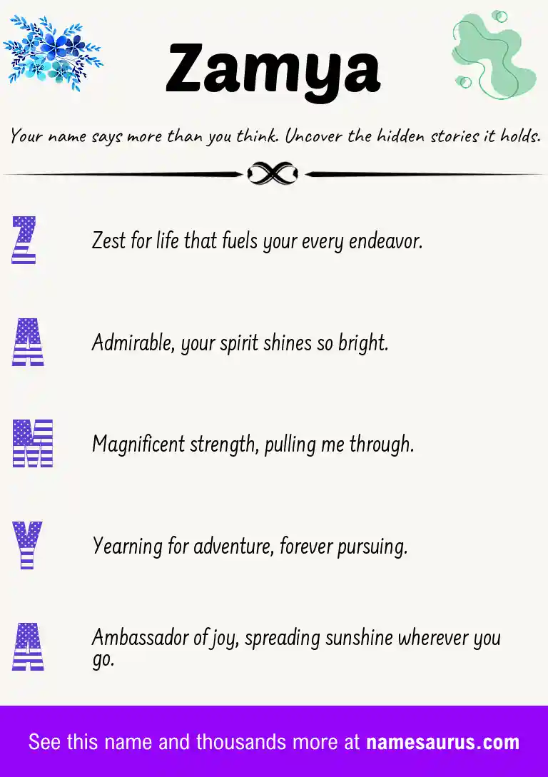 Acrostic poem about Zamya.