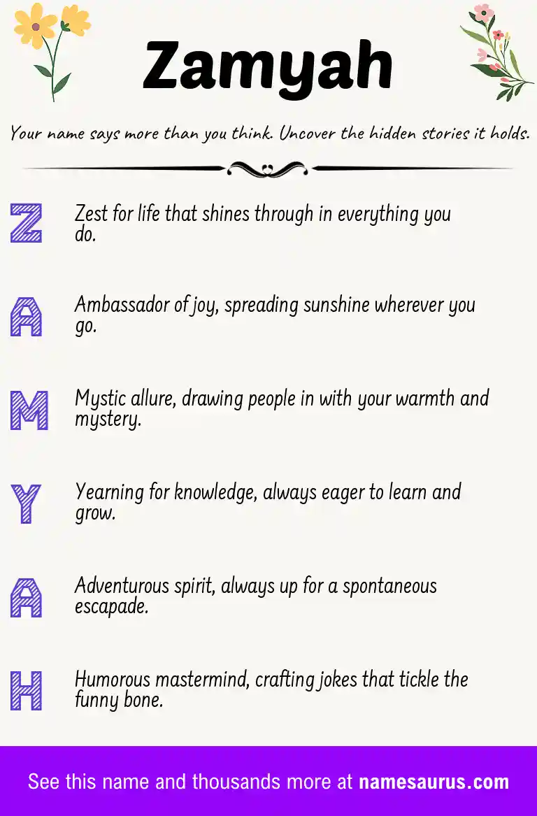 Acrostic poem about Zamyah.