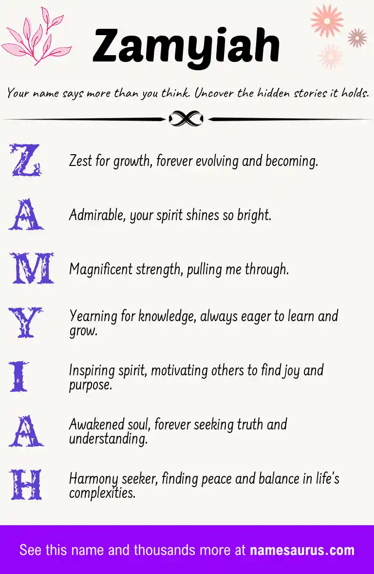 Acrostic poem about Zamyiah.