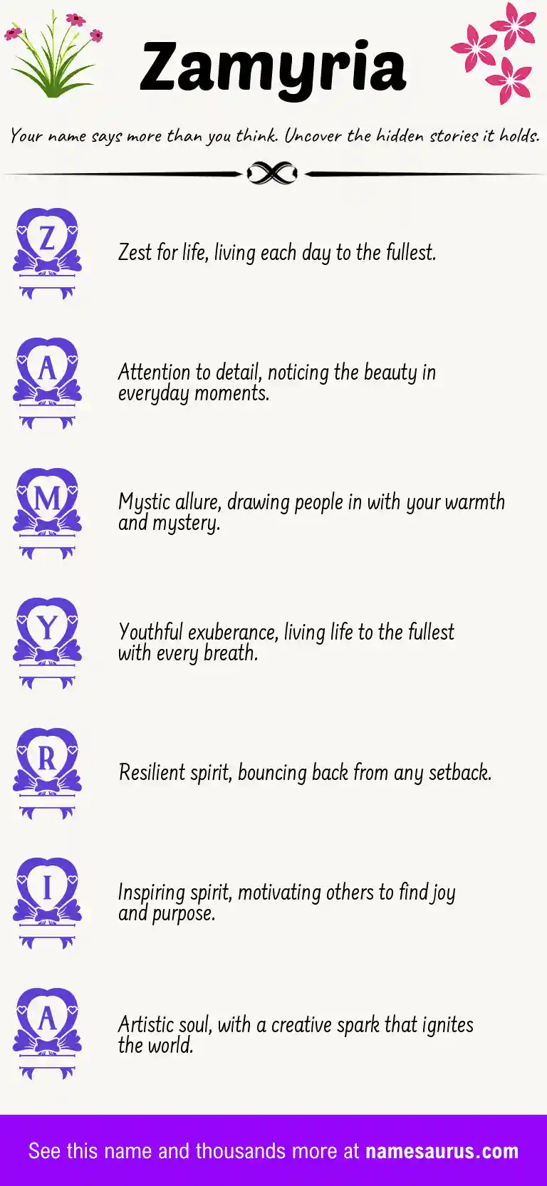 Acrostic poem about Zamyria.