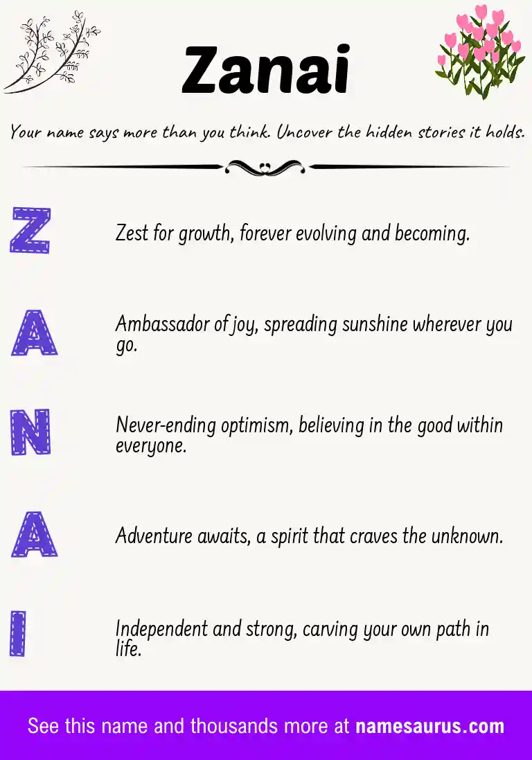 Acrostic poem about Zanai.
