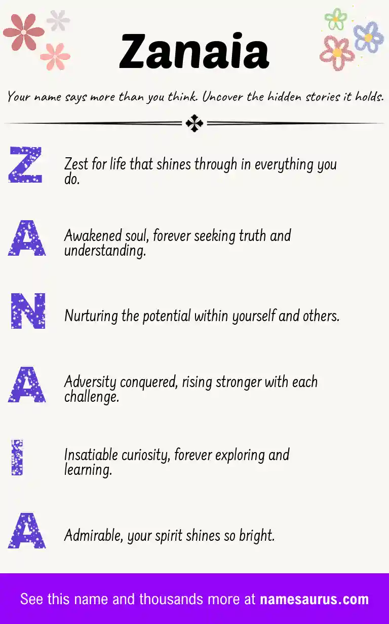 Acrostic poem about Zanaia.