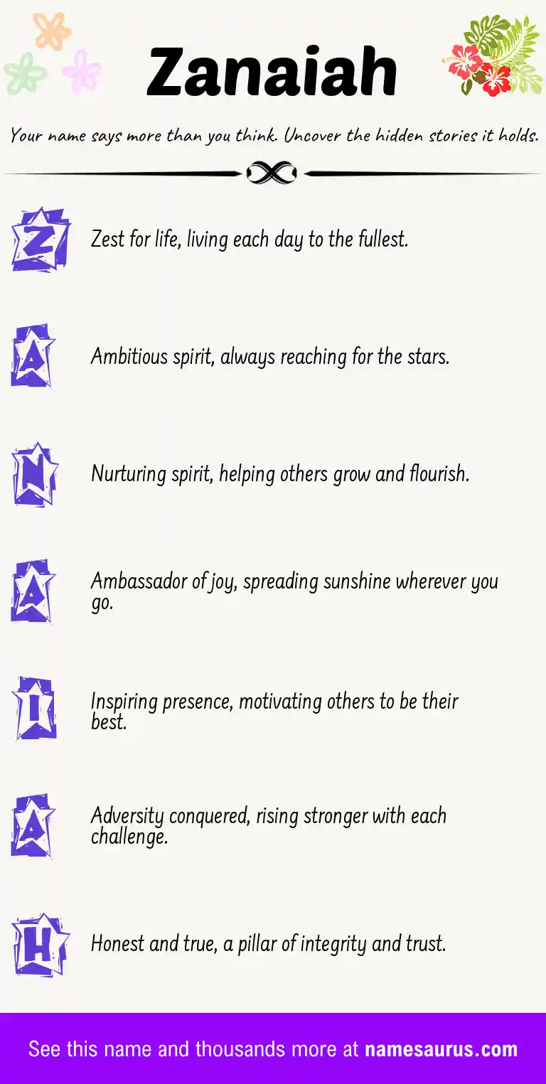 Acrostic poem about Zanaiah.