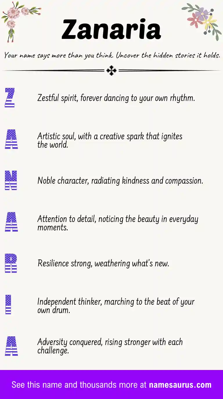 Acrostic poem about Zanaria.