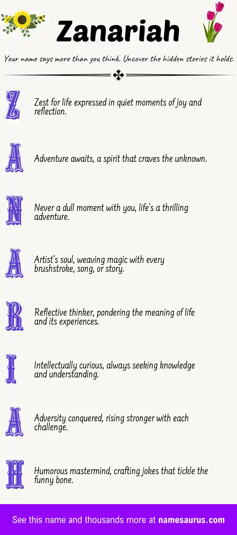 Acrostic poem about Zanariah.