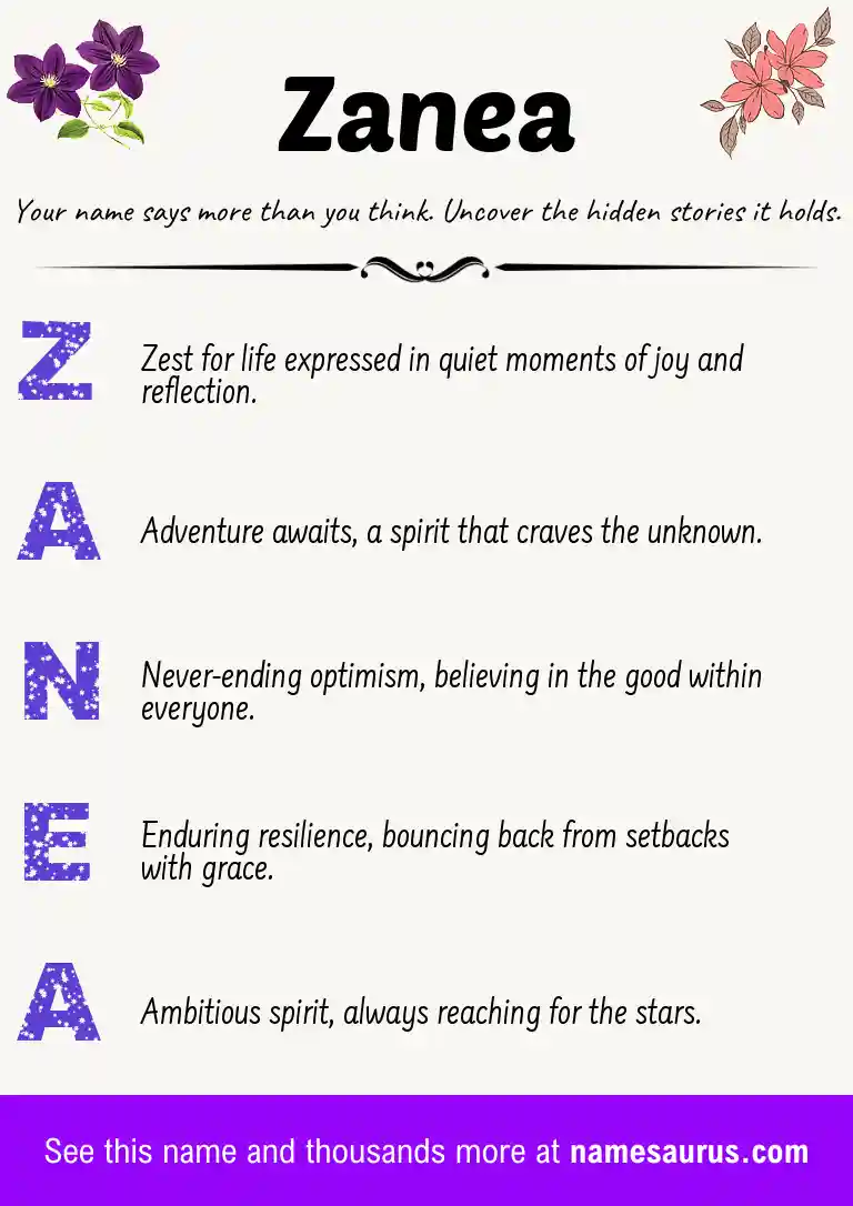 Acrostic poem about Zanea.
