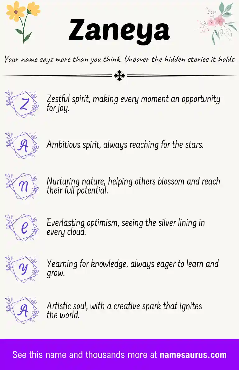 Acrostic poem about Zaneya.