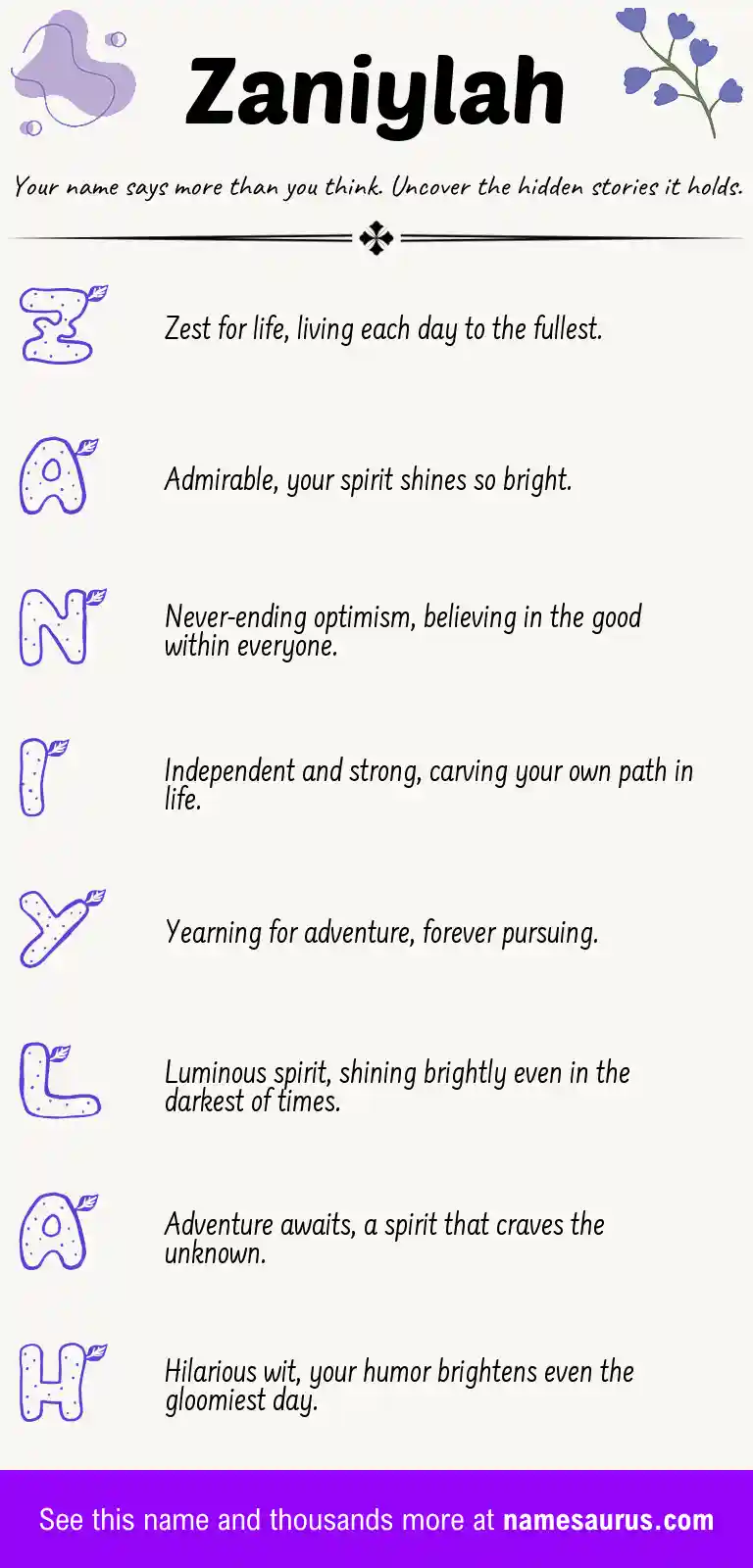 Acrostic poem about Zaniylah.
