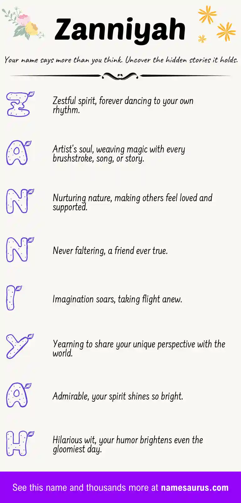 Acrostic poem about Zanniyah.