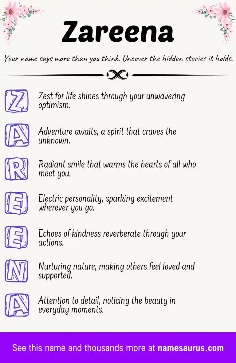 Acrostic poem about Zareena.