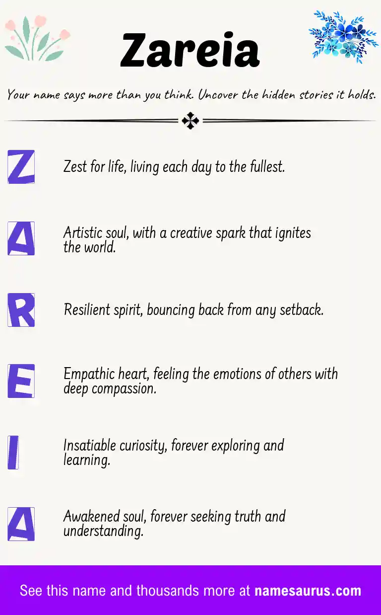 Acrostic poem about Zareia.