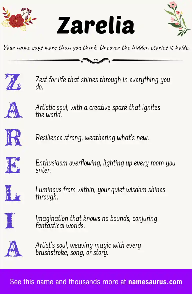 Acrostic poem about Zarelia.
