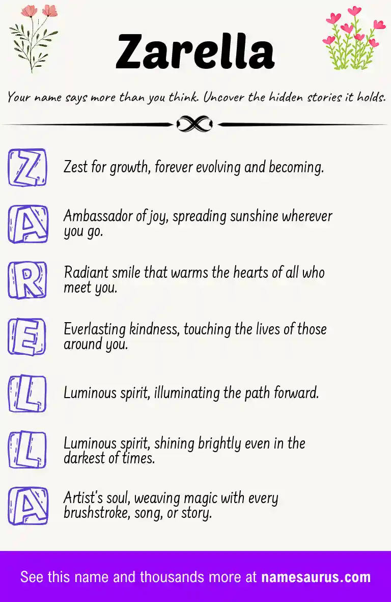 Acrostic poem about Zarella.