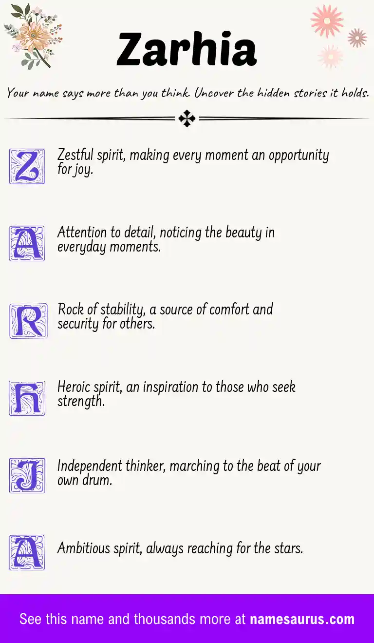 Acrostic poem about Zarhia.