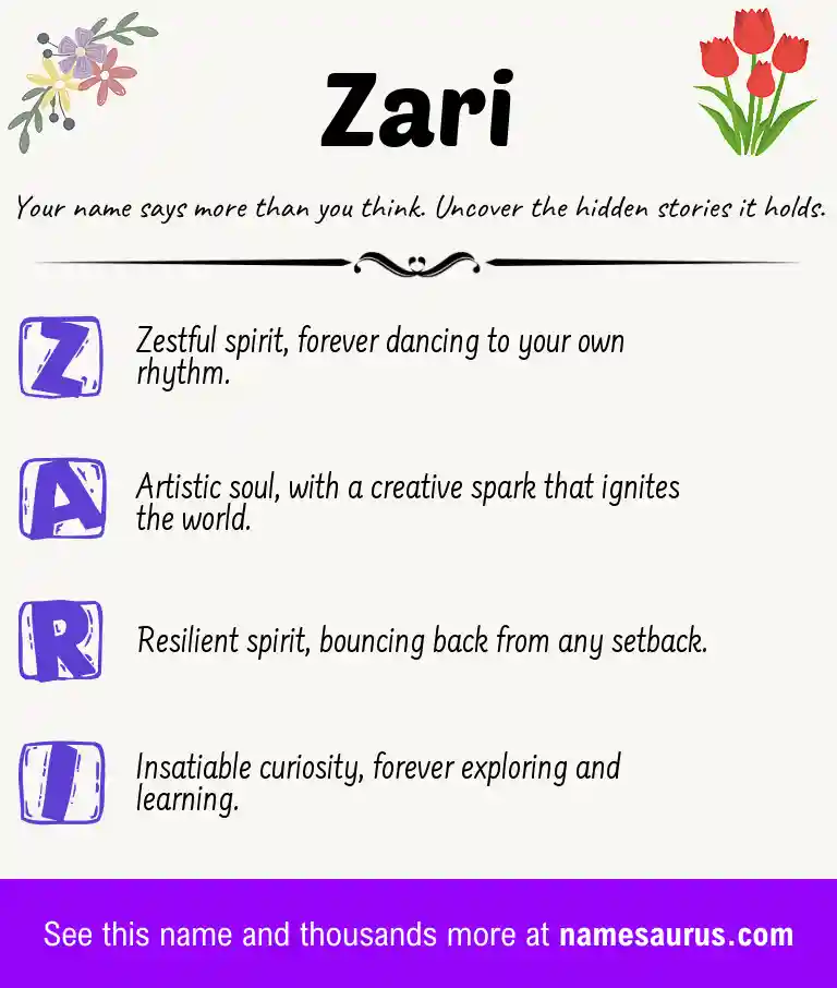 Acrostic poem about Zari.