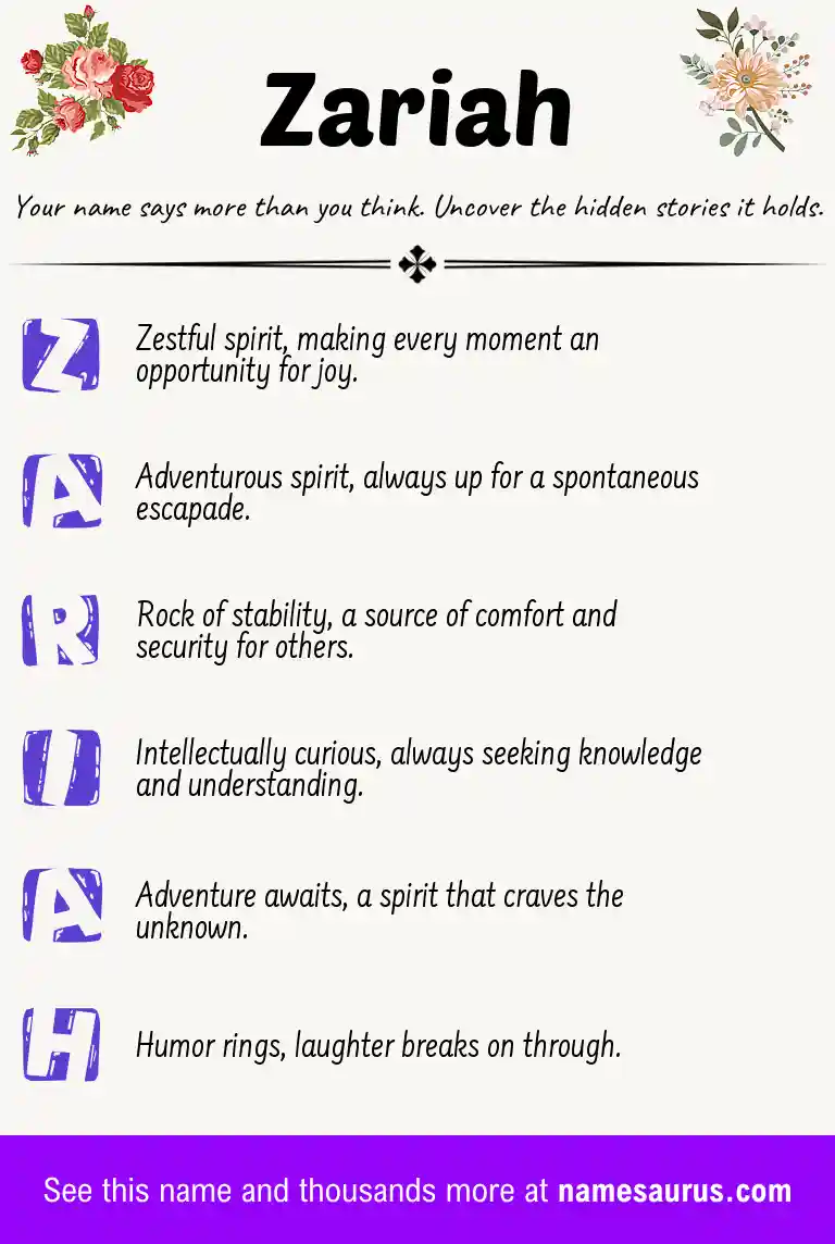 Acrostic poem about Zariah.