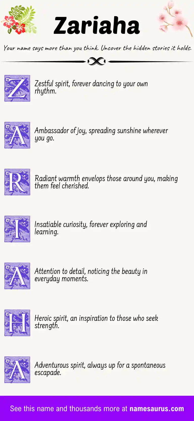 Acrostic poem about Zariaha.