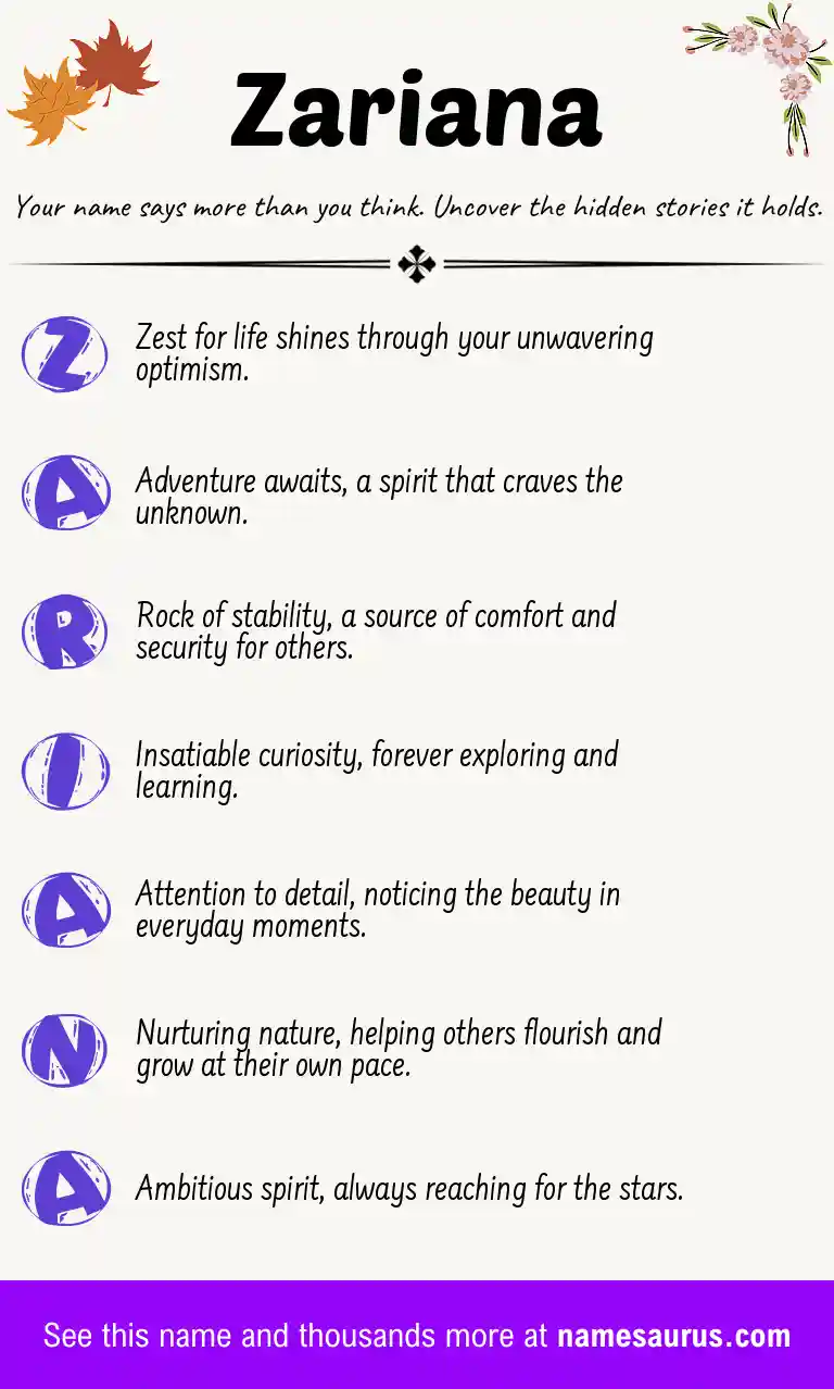 Acrostic poem about Zariana.