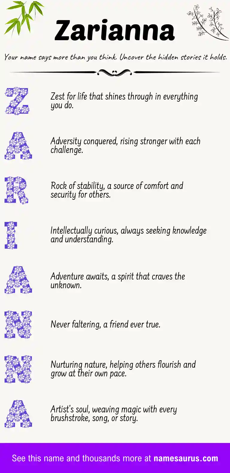 Acrostic poem about Zarianna.