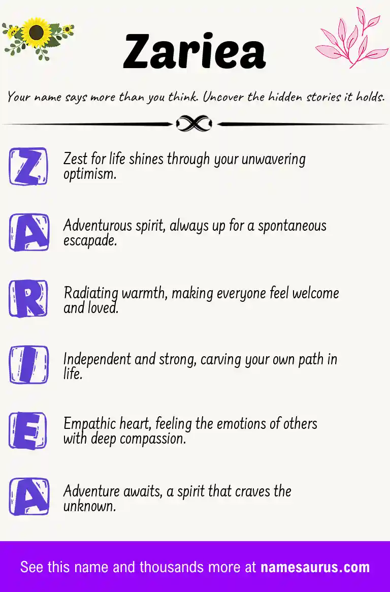 Acrostic poem about Zariea.
