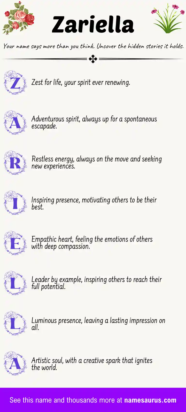 Acrostic poem about Zariella.