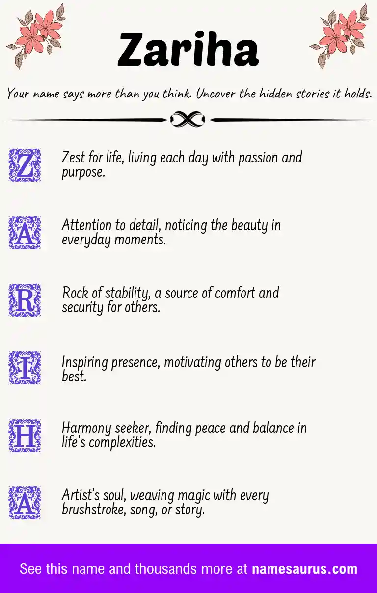Acrostic poem about Zariha.