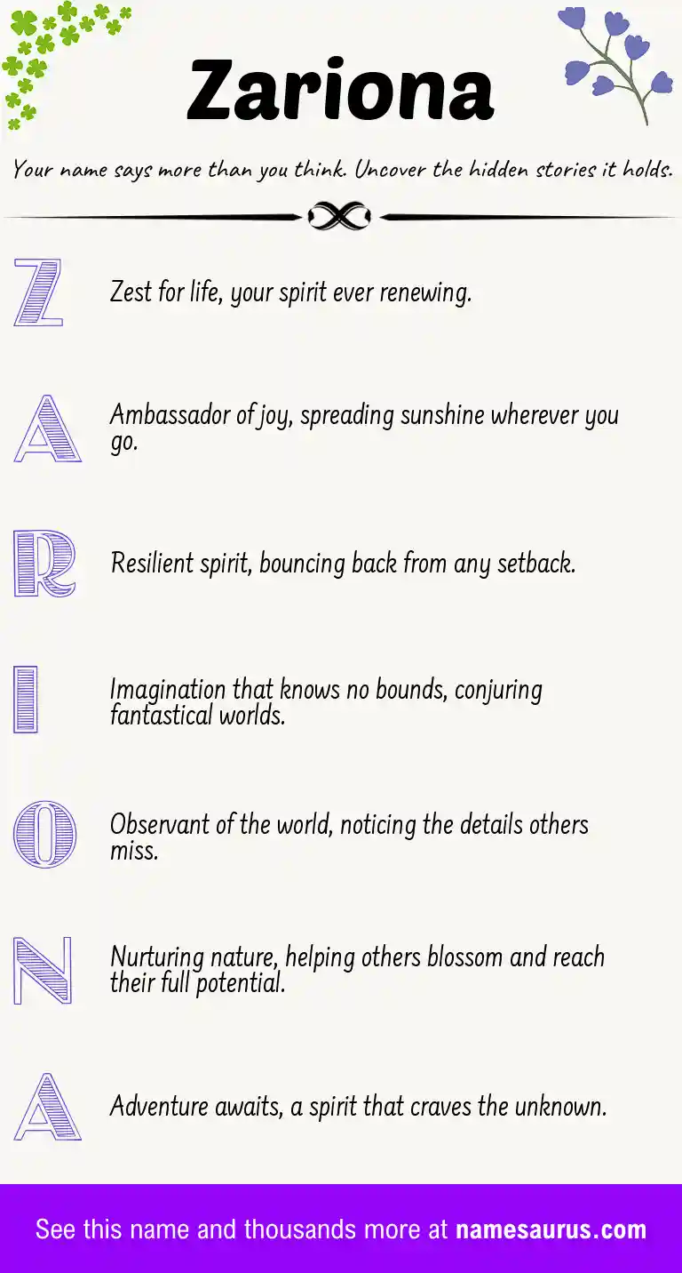 Acrostic poem about Zariona.