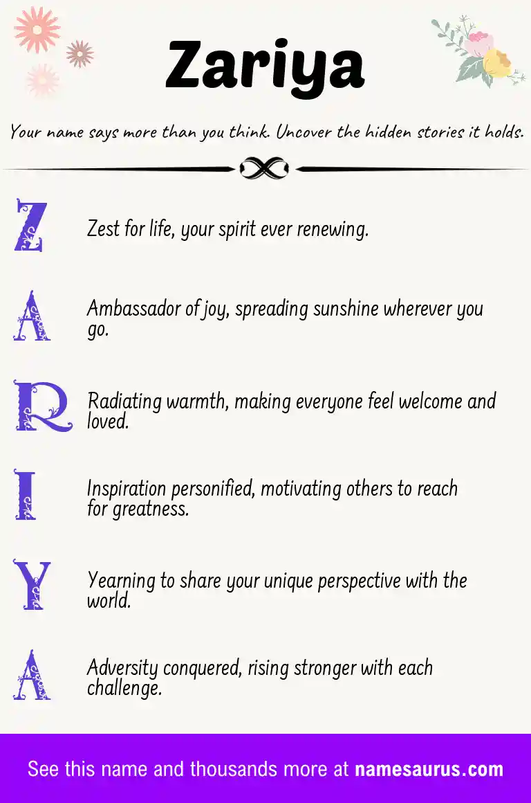Acrostic poem about Zariya.