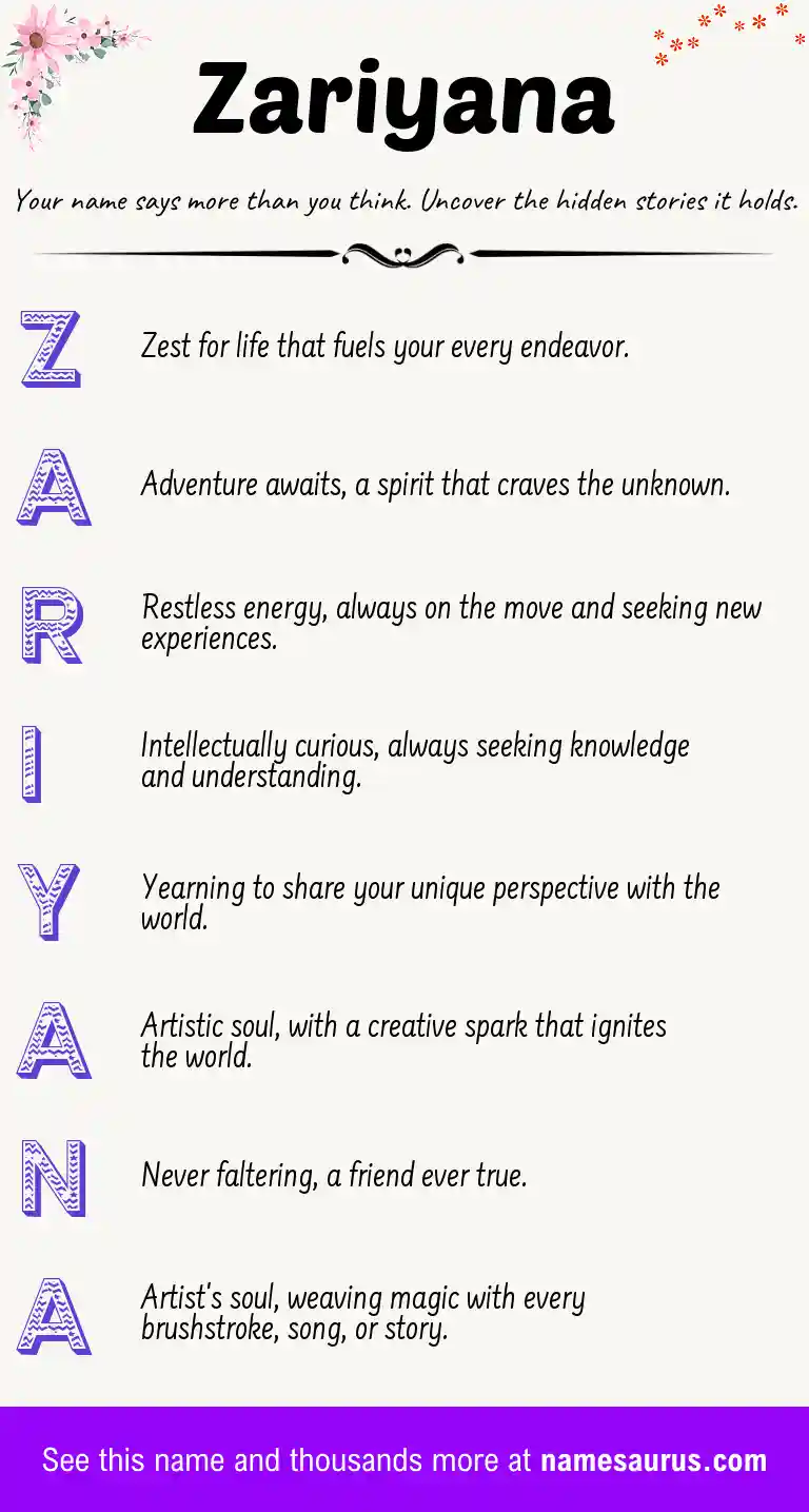 Acrostic poem about Zariyana.